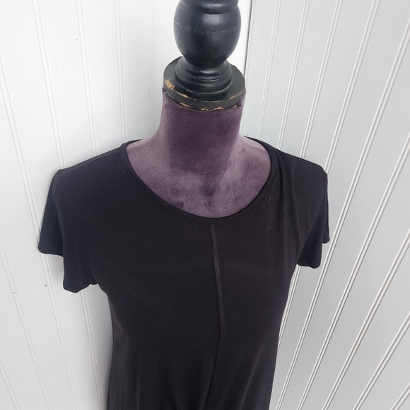 Black Tie Front Short Sleeve Asymmetrical Tunic - Picture 5 of 12